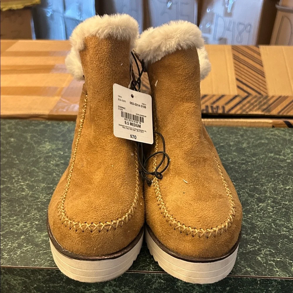 a.n.a Tan Winter Boots with Cream Fur Trim